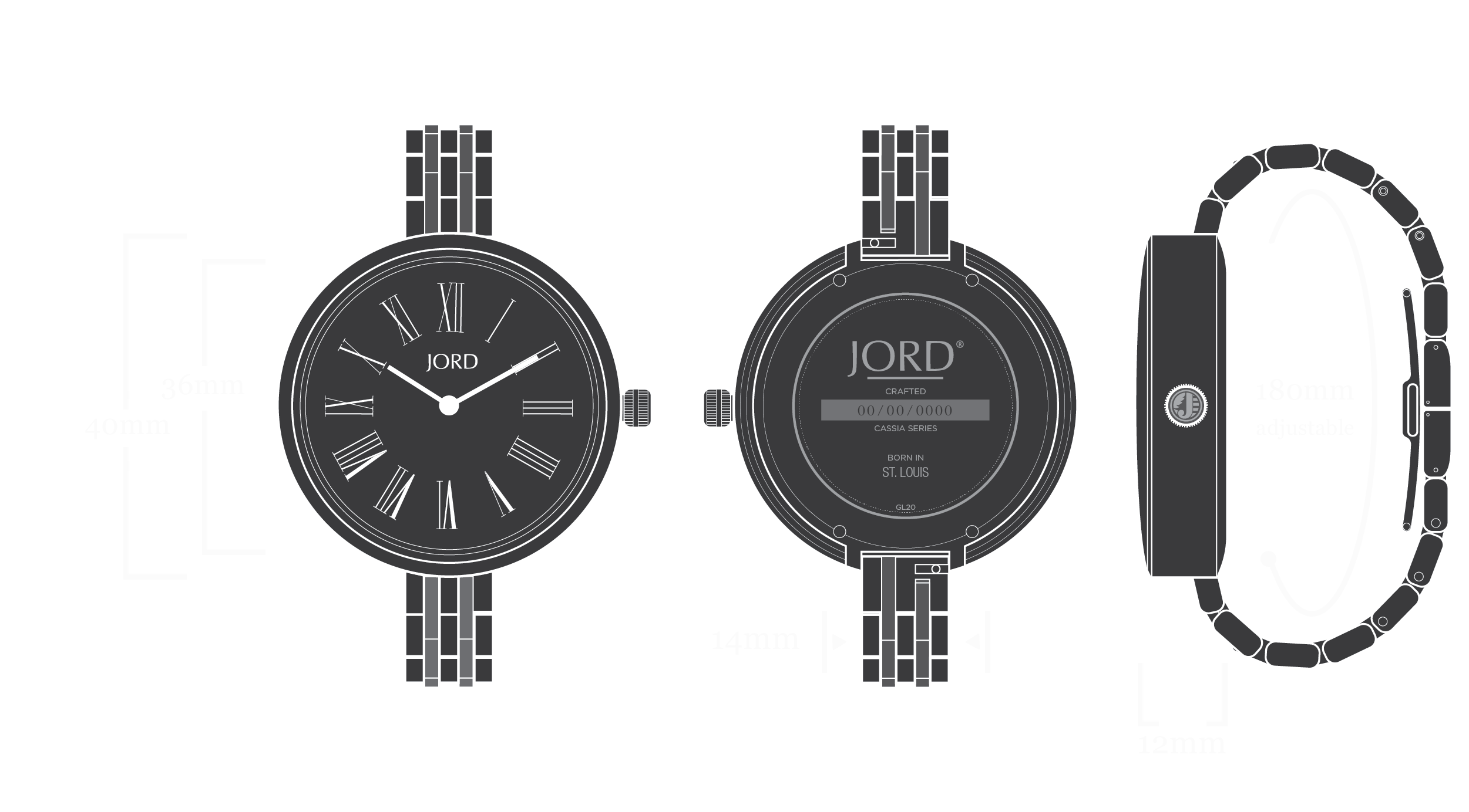 Cassia - Olivewood & Ocean Blue Watch Diagram